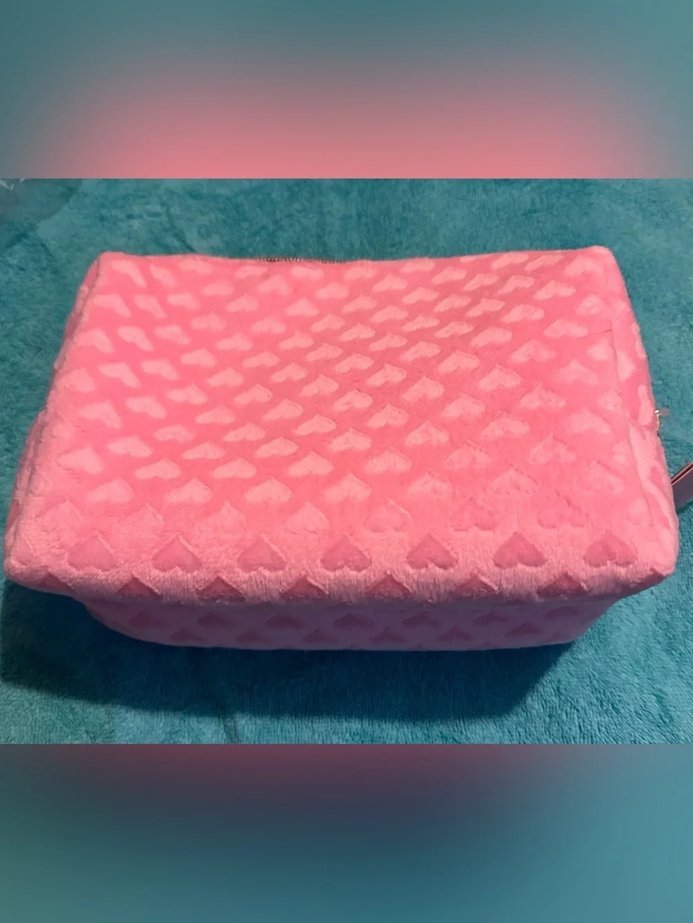 Juicy Couture Pink Heart-Textured Cosmetic Bag with Gold Logo